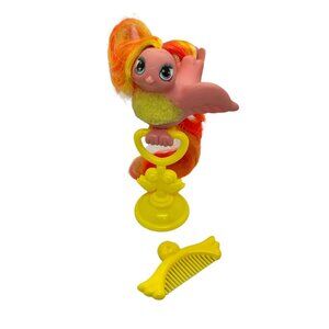 Huggy Tails Fuzzy Tummy Rare Hasbro Bird with Stand & Comb